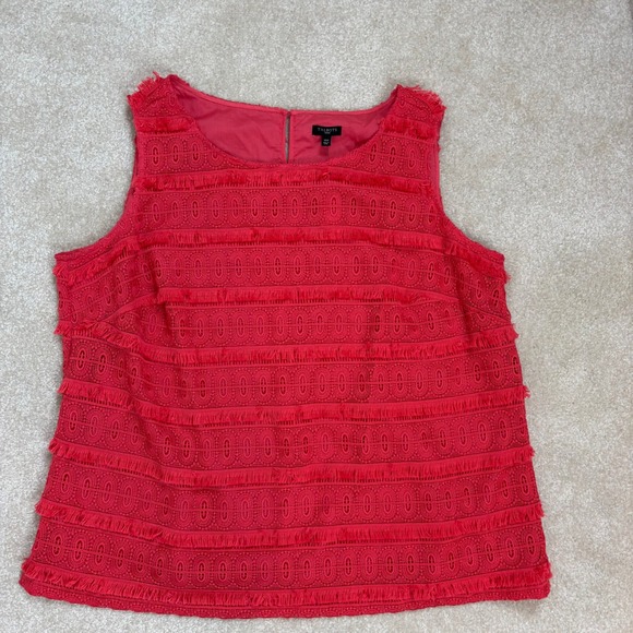 Talbots Fringe & Lace Sleeveless Shell Top Round Neck Pleated Size 16W NEW - Picture 1 of 6